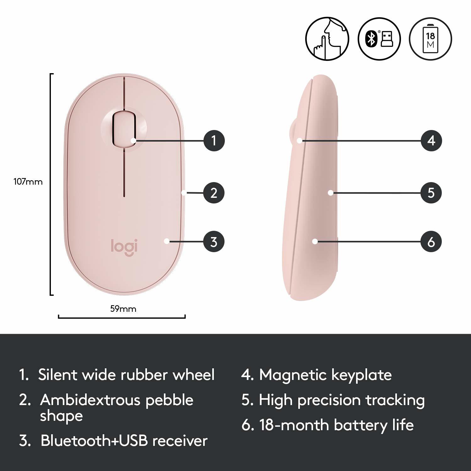 Logitech Pebble Bluetooth & Wireless Mouse Rose