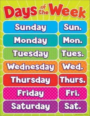 Days of the Week Chart by Teacher's Friend image