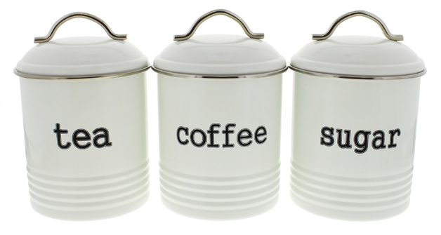 Tea/Sugar/Coffee Canisters 3 Set - White