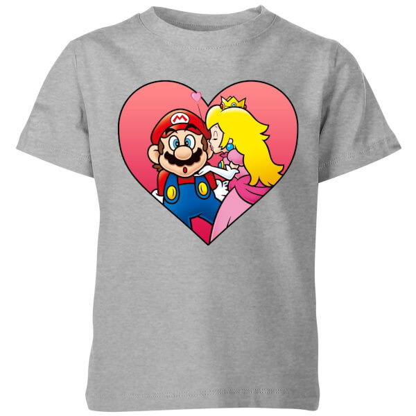 Nintendo Super Mario Peach Kiss Kids' T-Shirt - Grey - 9-10 Years image