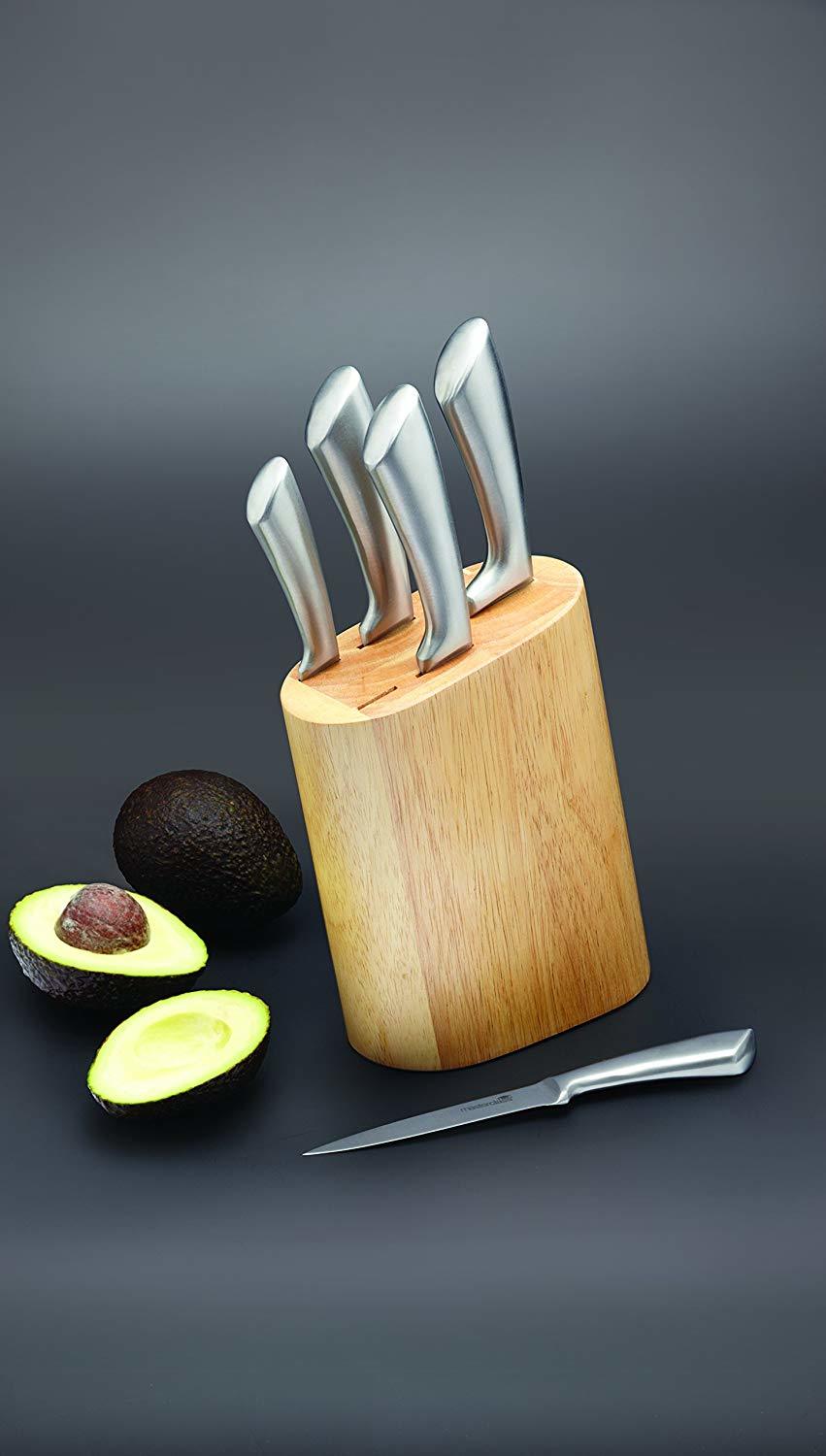 MasterClass Cortes Stainless Steel Knife Set and Wooden Knife Block