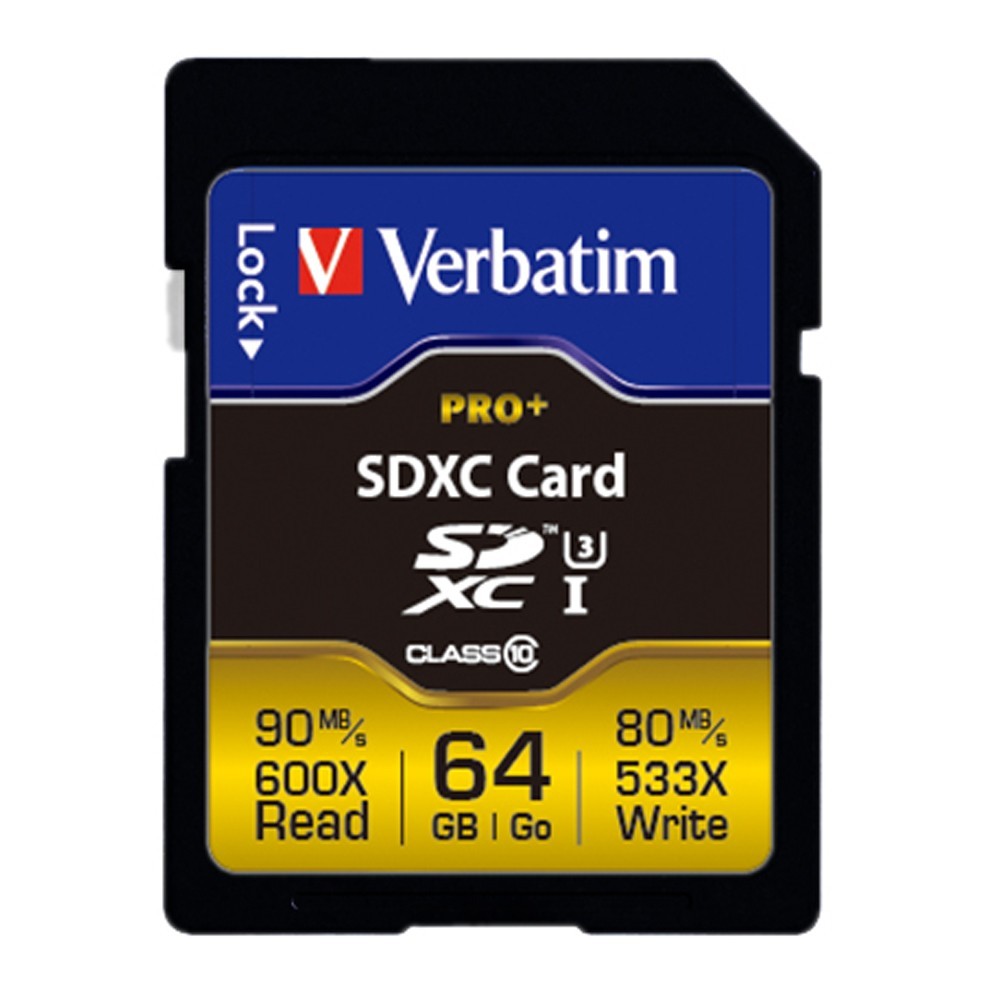 Verbatim Pro+ SDXC UHS-I U3 Memory Card - 64GB image