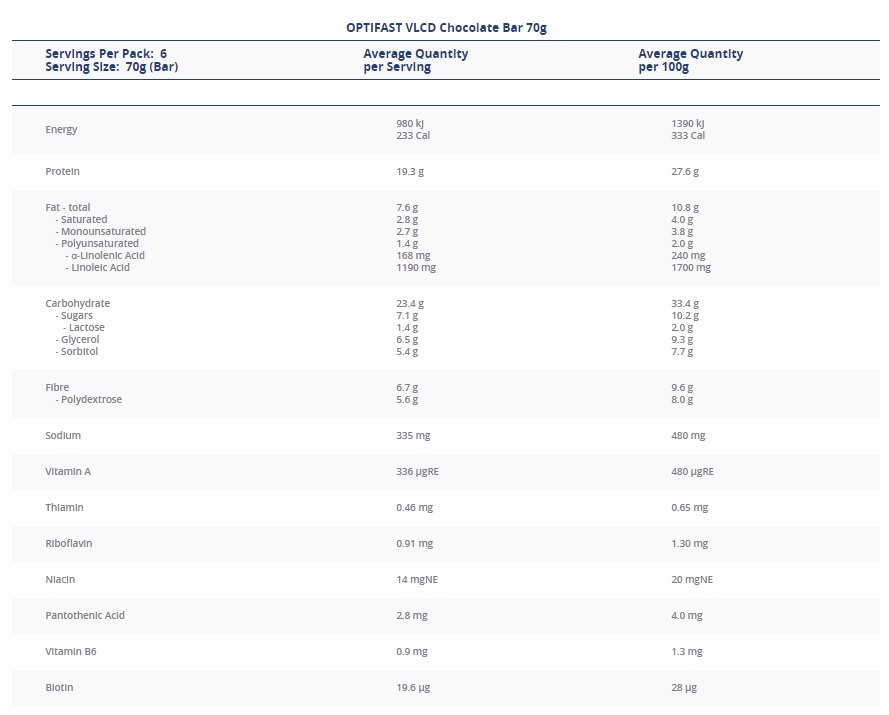 Optifast Bar - Chocolate (6 x 70g)