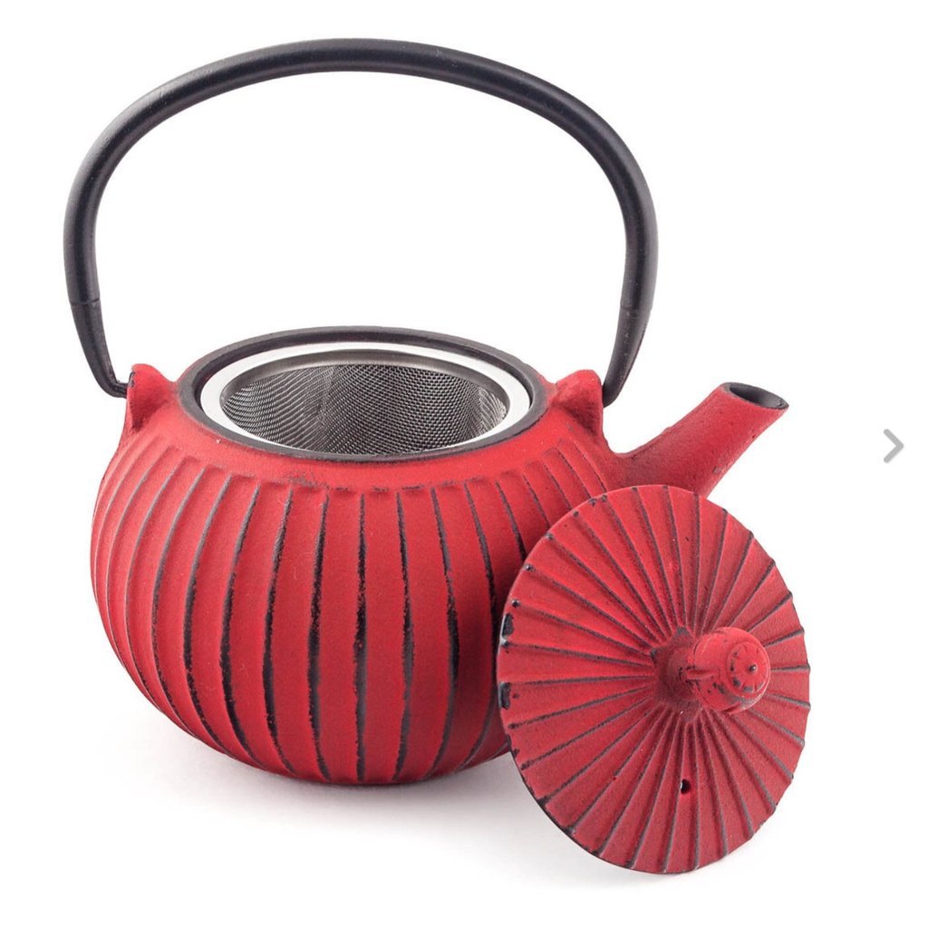 Red Ribbed Cast Iron Teapot (500ml) image