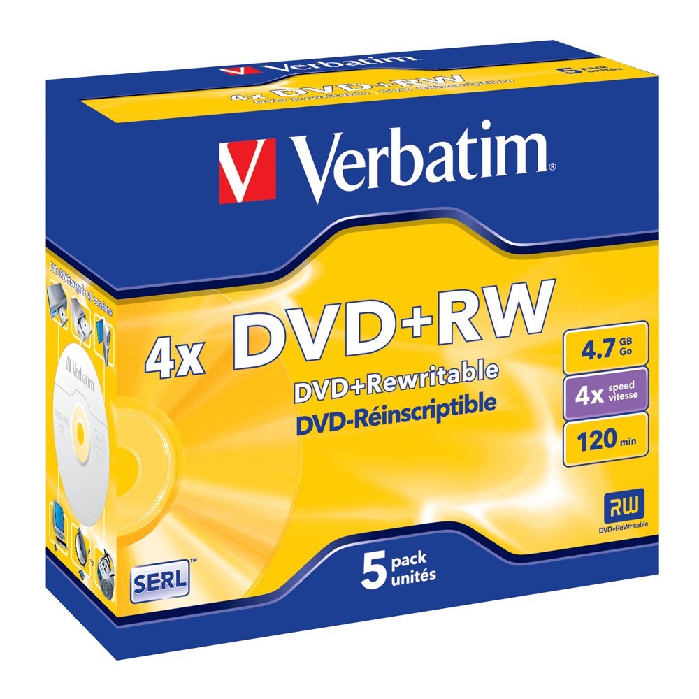 Verbatim DVD+RW 4.7GB Jewel Case 4x (5 Pack) image