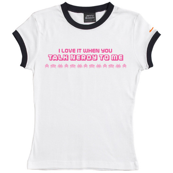 Talk Nerdy - Female Ringer Tee (White) for image