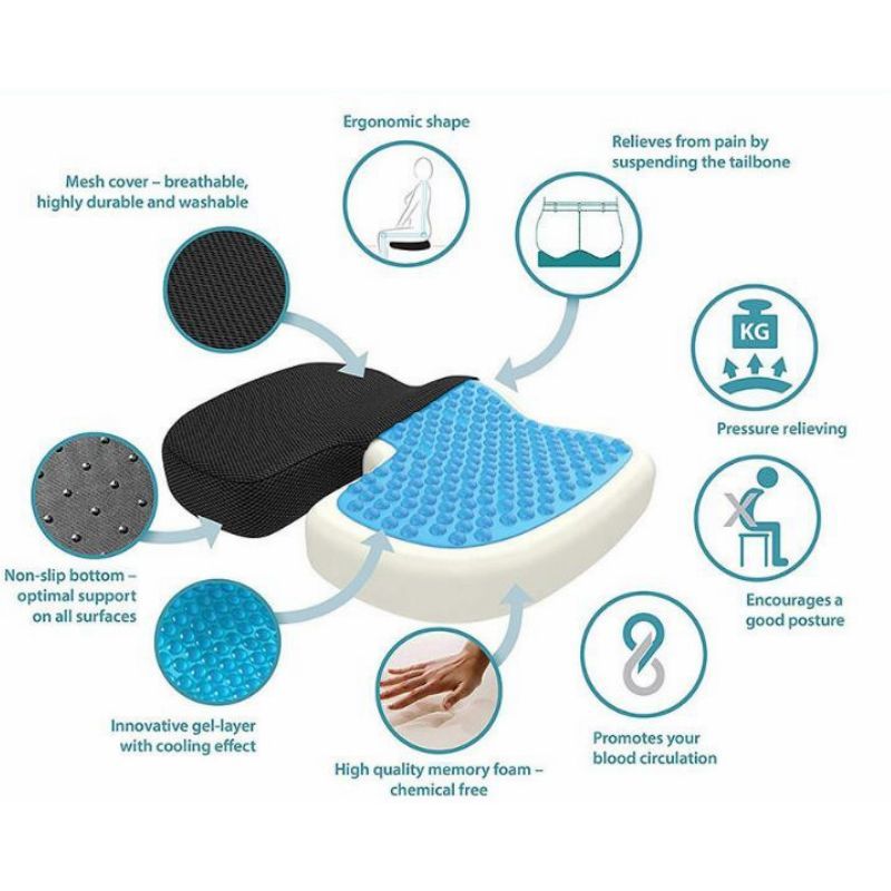 Office Chair Cushion with Memory Foam & Comfort Gel - Black image
