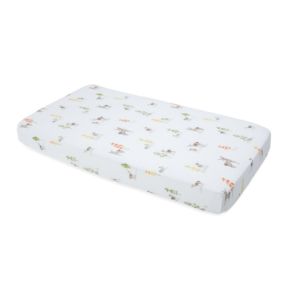 Buy Muslin Fitted Cot Sheet Animals Oh Deer at Mighty Ape NZ