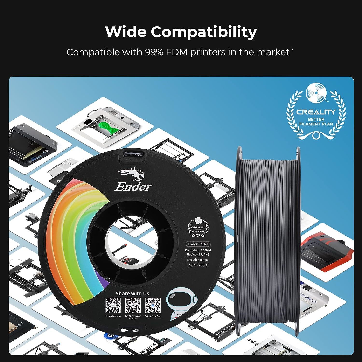 Creality Ender 1.75mm PLA+ 3D Printing Filament 1kg - Gray | at Mighty ...