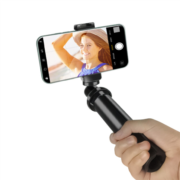 Mini Tripod with Selfie Stick Function, Microphone, LED Light and Remote