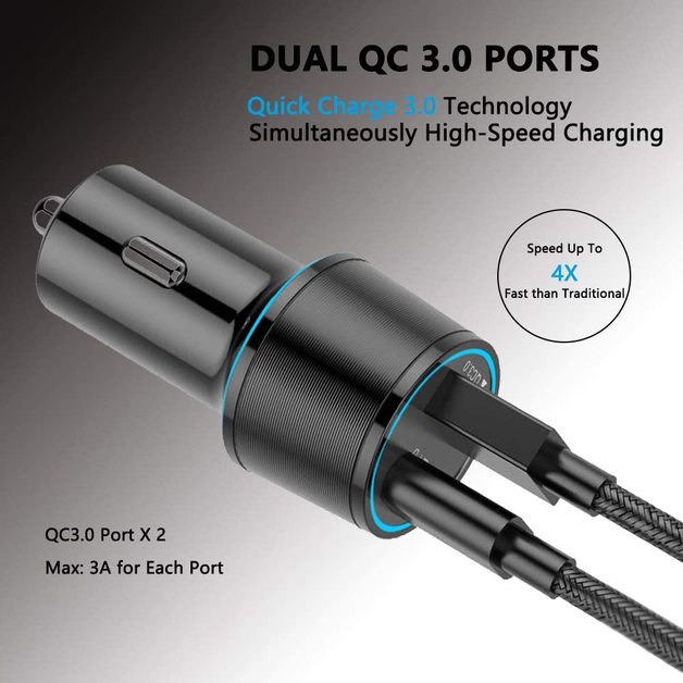 Dual QC 3.0 Fast Car Charger Black at Mighty Ape NZ