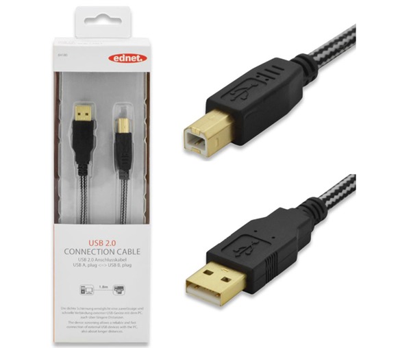 Ednet USB 2.0 Type A (M) to USB 2.0 Type B (M) Connection Cable (1.8m)