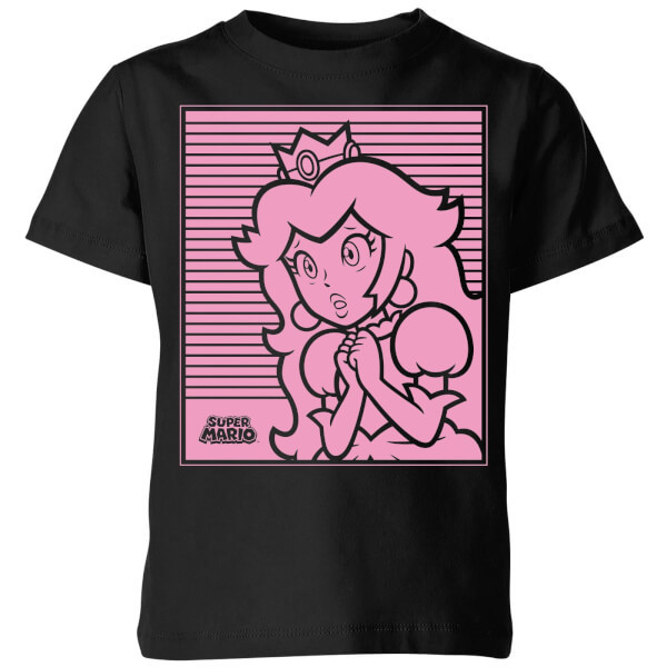 Nintendo Super Mario Princess Peach Retro Line Art Kids' T-Shirt - Black - 5-6 Years