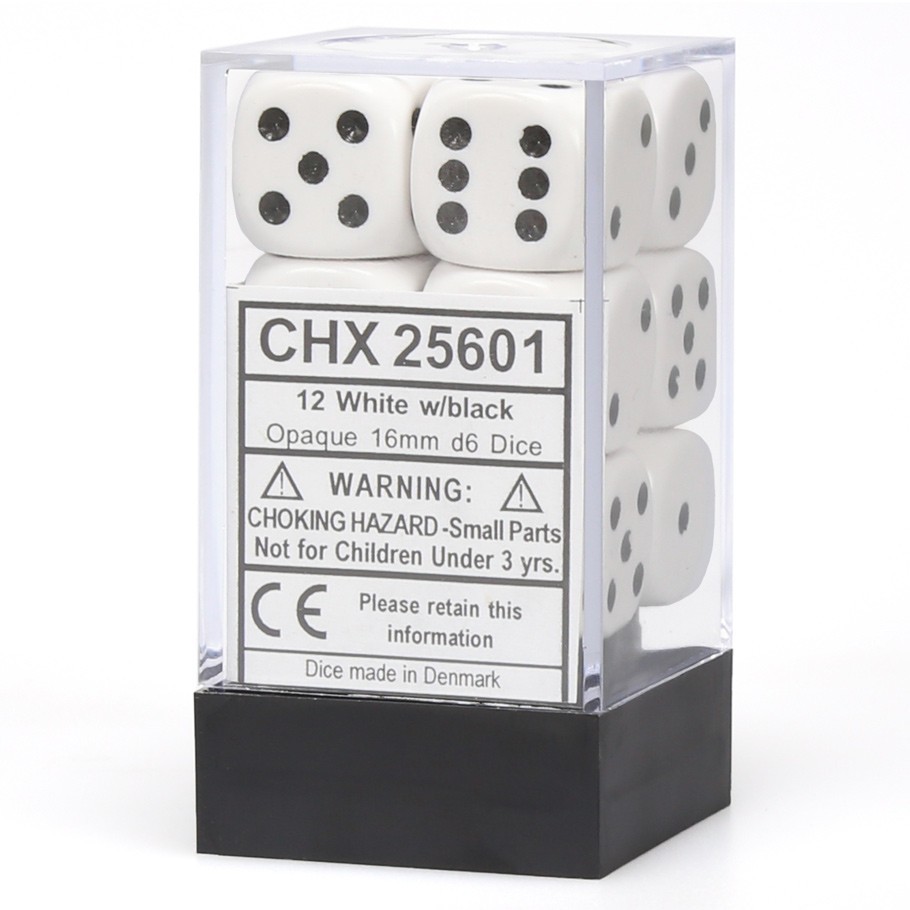 Chessex: D6 Opaque Cube Set (16mm) - White/Black