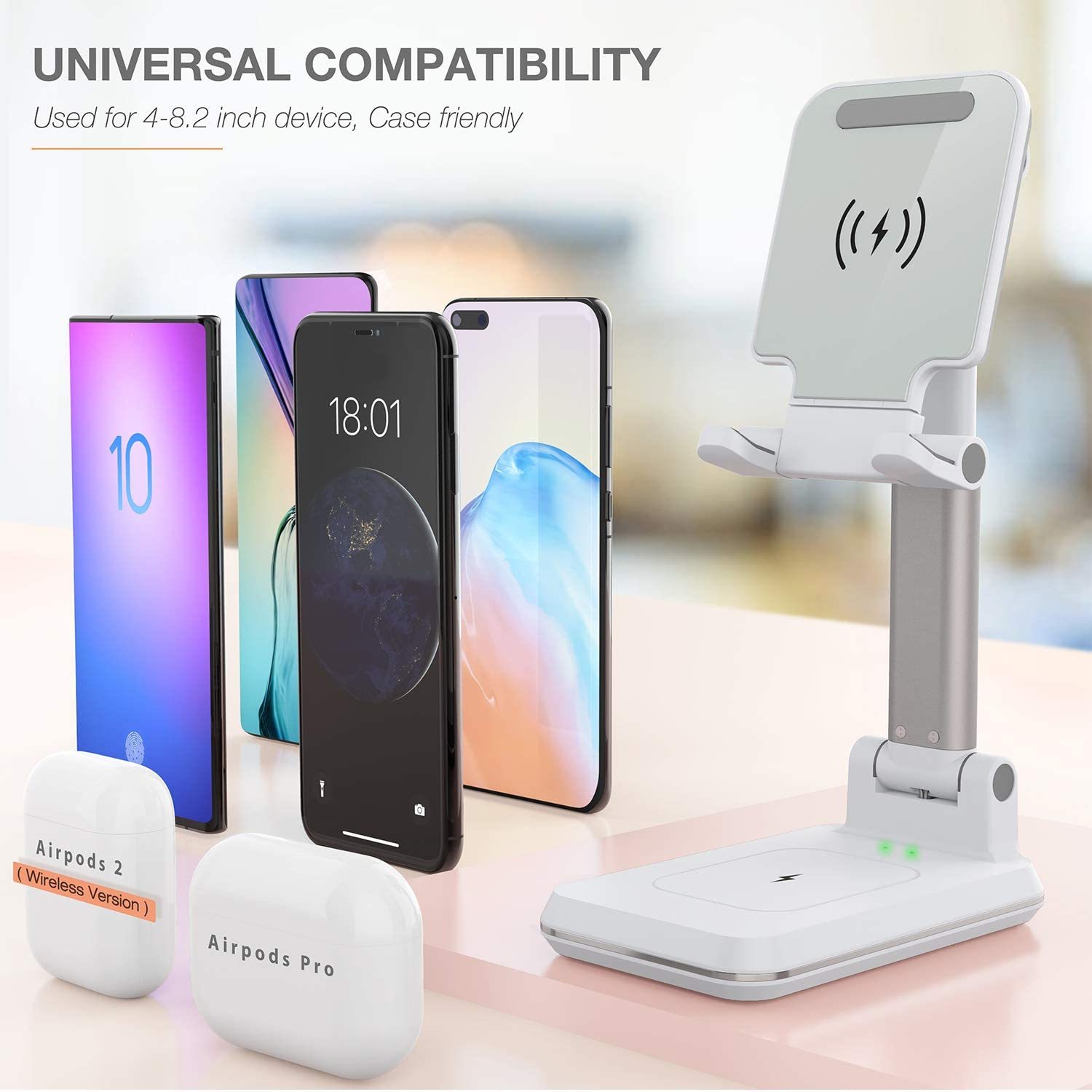 2-in-1 Dual Wireless Charging Stand - White image