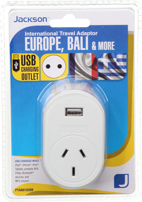 Jackson: Travel Adaptor with USB Socket - Suits Europe, Bali and more