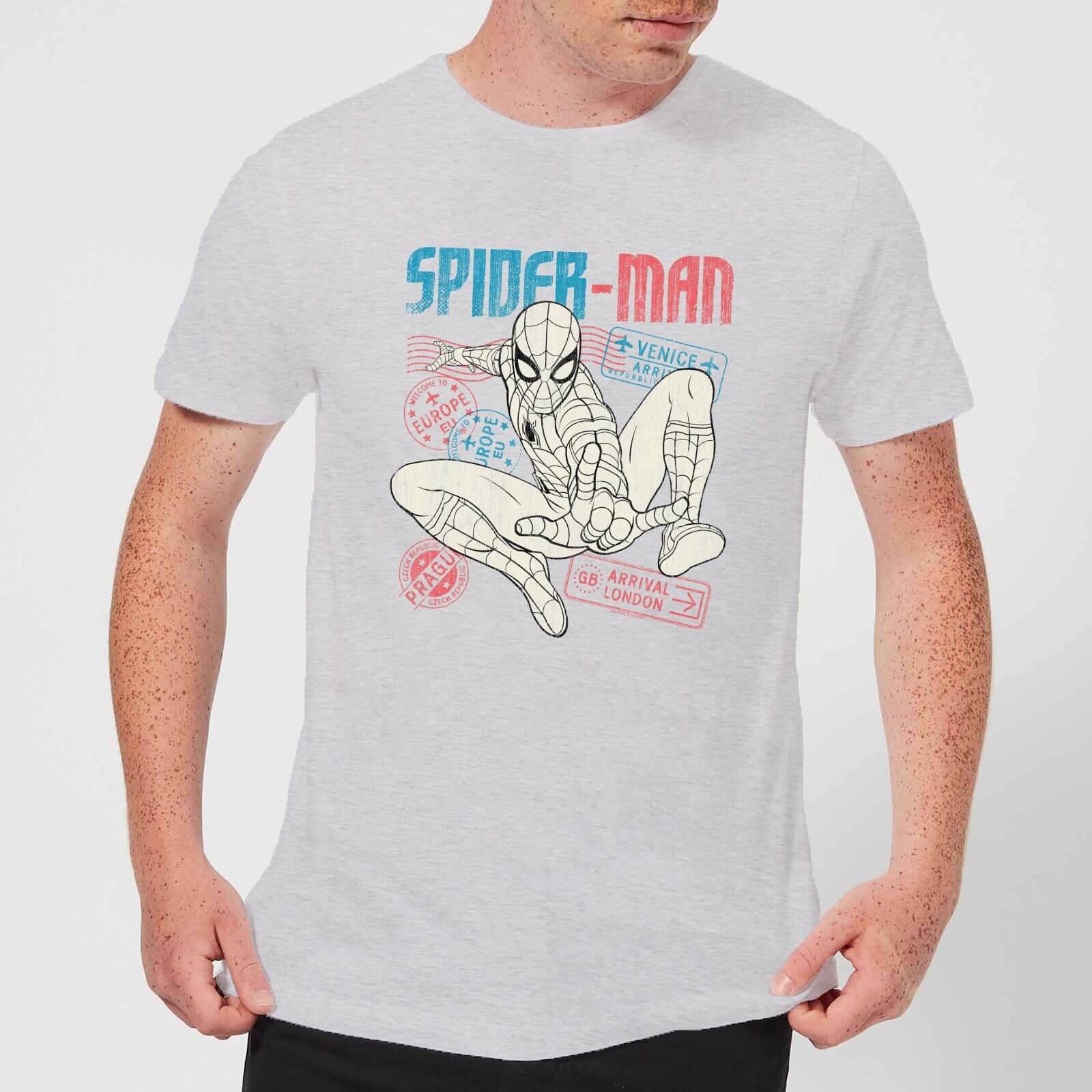 Spider Man Far From Home Distressed Passport Men's T-Shirt - Grey - XXL image