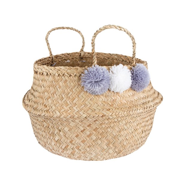 Seagrass Grey Pom Pom Storage Basket at Mighty Ape NZ
