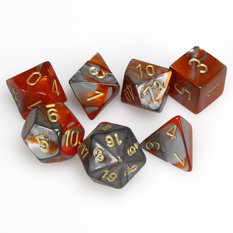 Chessex Polyhedral Dice Set: Orange Steel & Gold