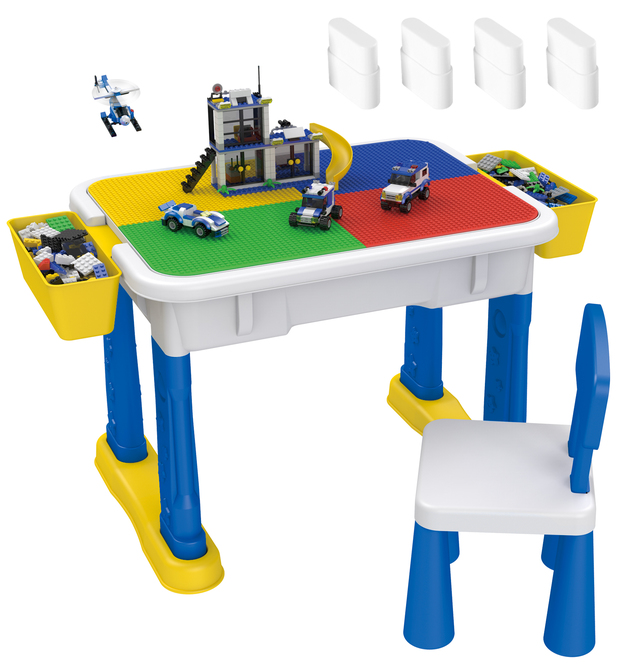 Zoink: Kids Adjustable Height Multifunctional Table & Chair Set - 444 Pieces Building Block