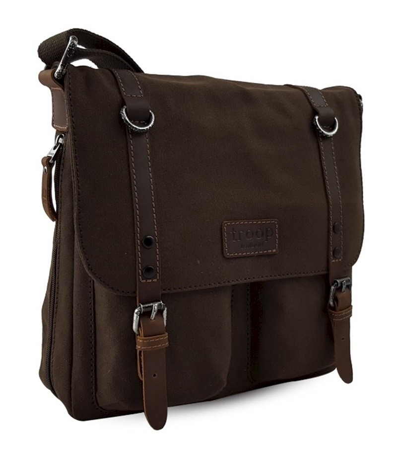 Troop London: Edison Waxed Canvas Messenger Bag - Dark Brown