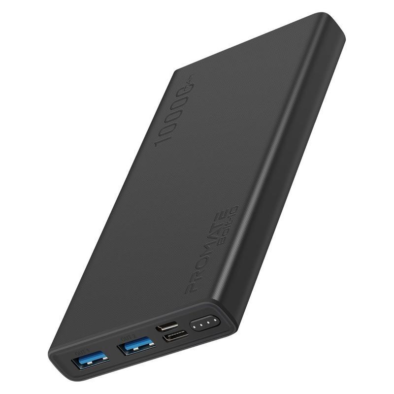 Promate Bolt10 Compact Smart Charging 10000mAh Power Bank with Dual USB Output Black at