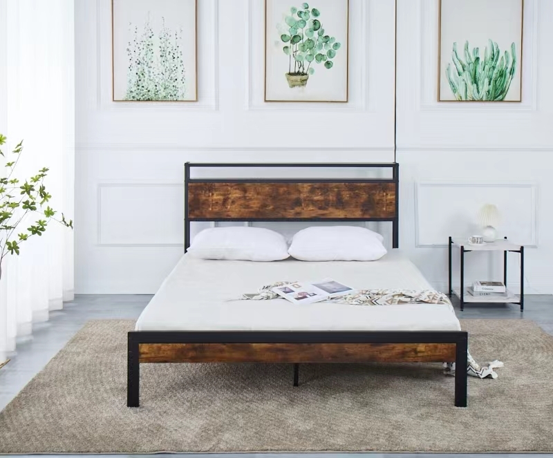 Buy Fraser Country Double Metal Bed Frame with Wooden Rustic Brown