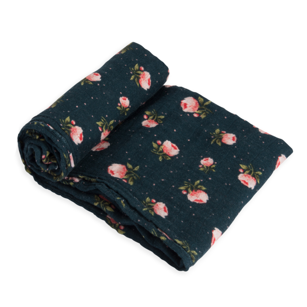 Little Unicorn - Single Cotton Muslin Swaddle - Midnight Rose