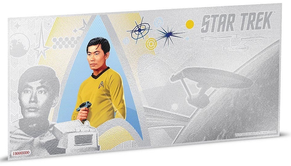 NZ Mint: Star Trek - Silver Coin Note - Lt. Sulu 2018 (5g Silver) image