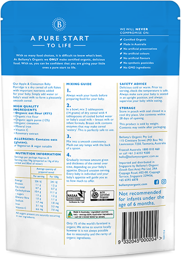 bellamy apple cinnamon porridge