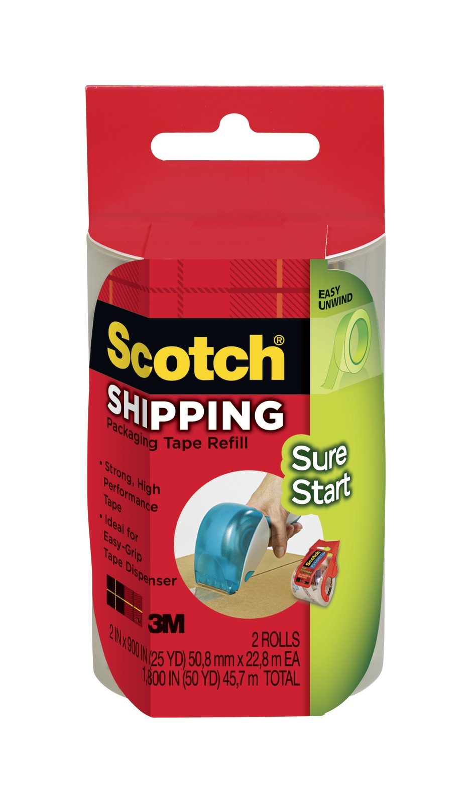 Scotch Sure Start Shipping Packaging Tape Refill 2 Pack - Clear (48mm x 22.8m) image