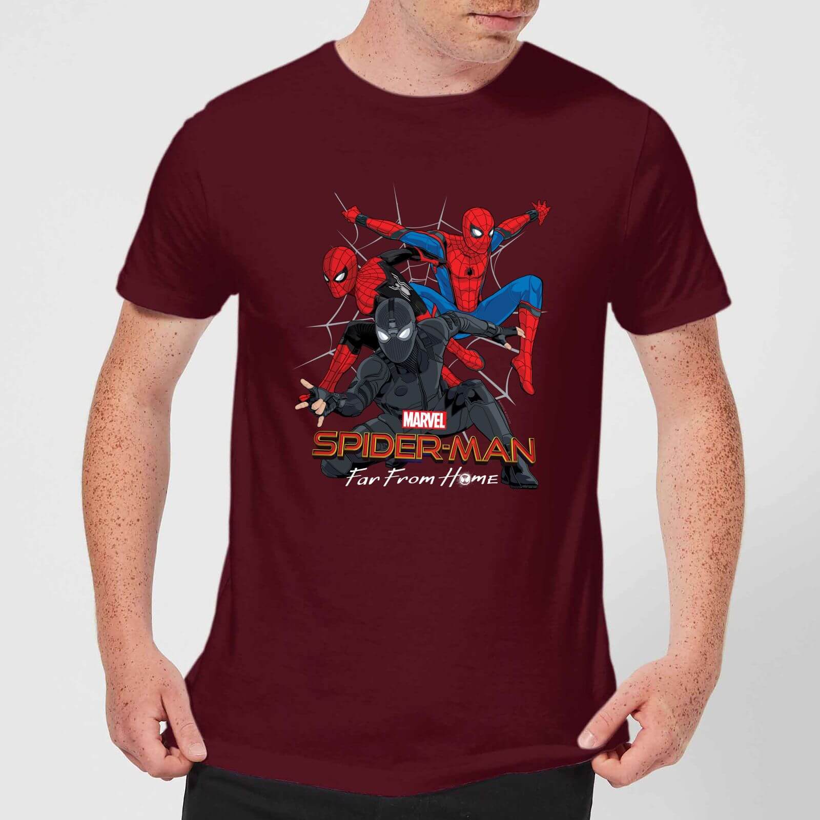 Spider Man Far From Home Multi Costume Men's T-Shirt - Burgundy - XXL