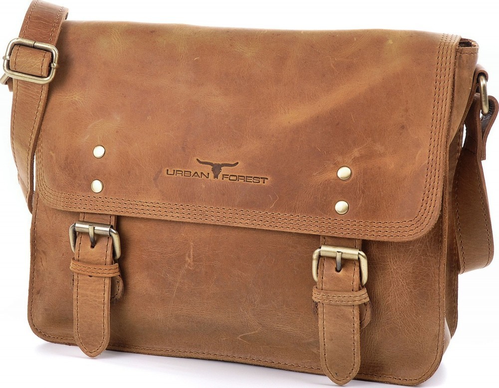 Urban Forest: Apache Small Leather Satchel Bag - Cognac image