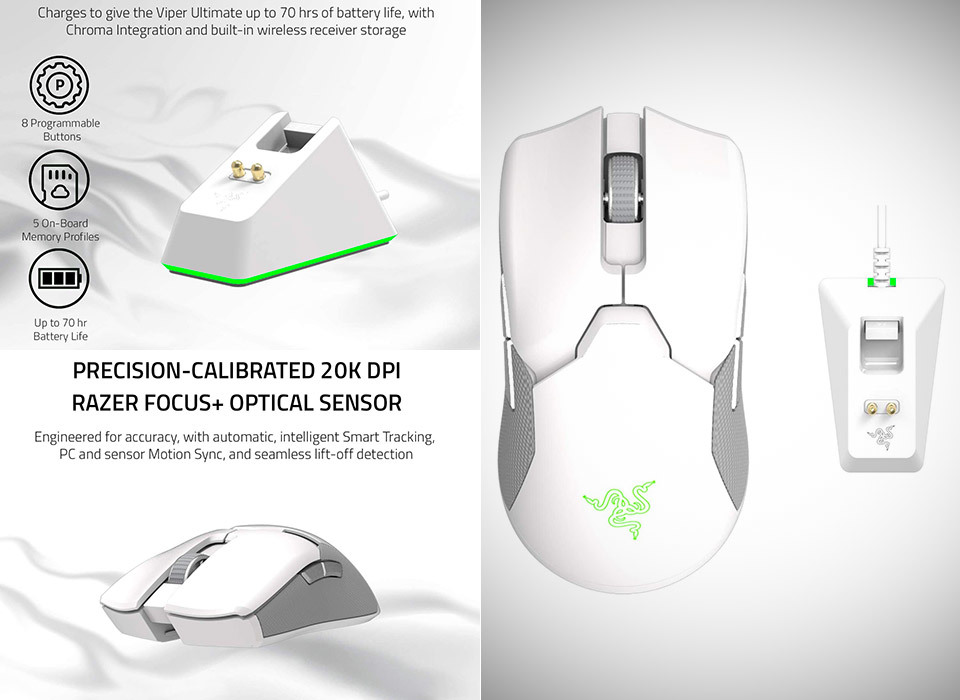 Razer Viper Ultimate Wireless Gaming Mouse with Charging Dock (Mercury ...