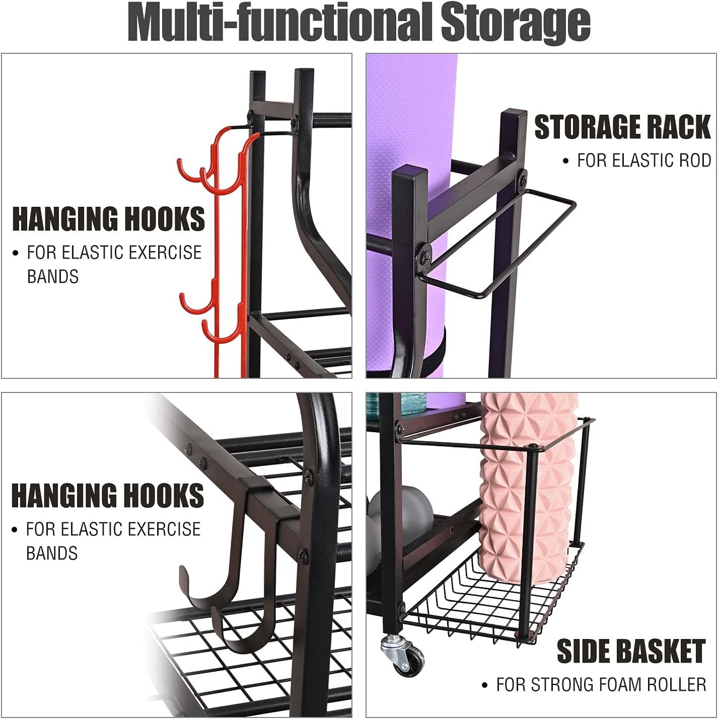 Buy Heavy Duty Home Gym Storage Rack with Hooks and Wheels at Mighty Ape NZ