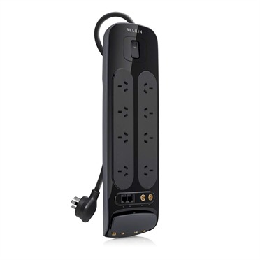 Belkin - Pro Series 8-Way Surge Protector with F-Type + AV & Telephone Port + $250K CEW - 3m Cord