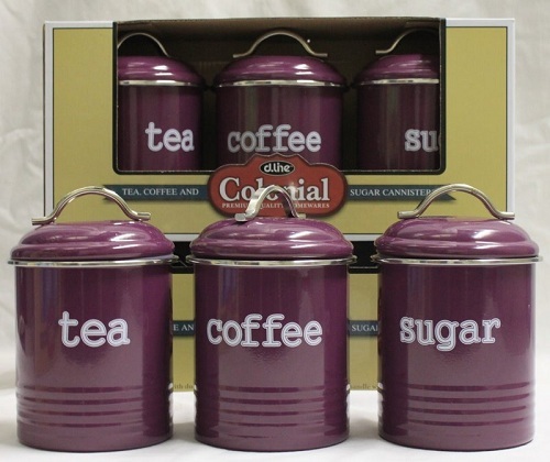 Tea/Sugar/Coffee Canisters 3 Set - Aubergine