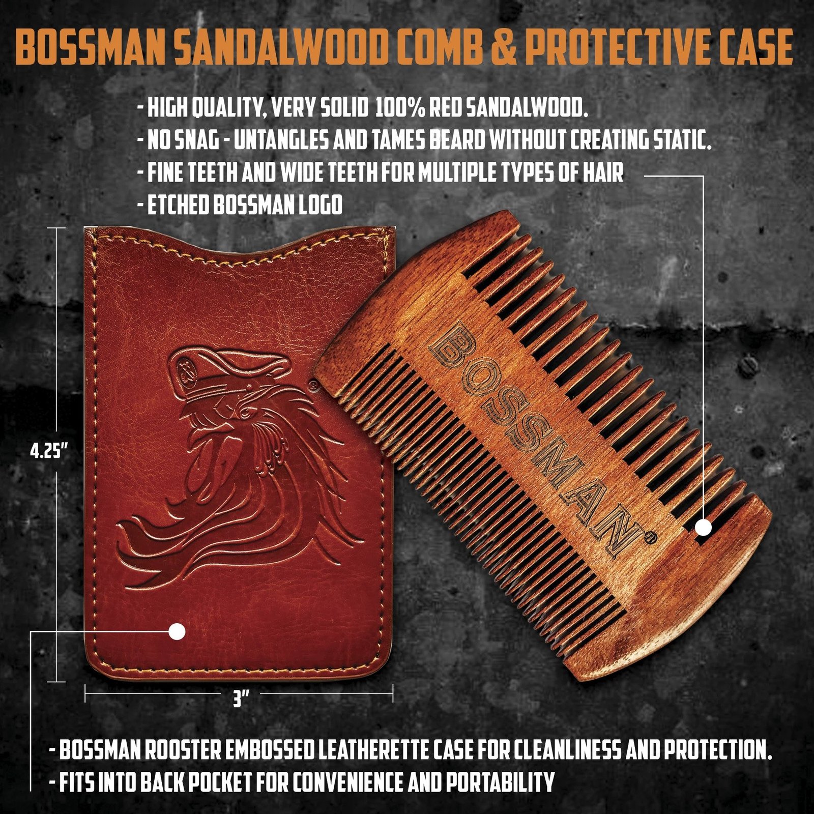Bossman: Pocket Sandalwood Beard/Moustache Comb image