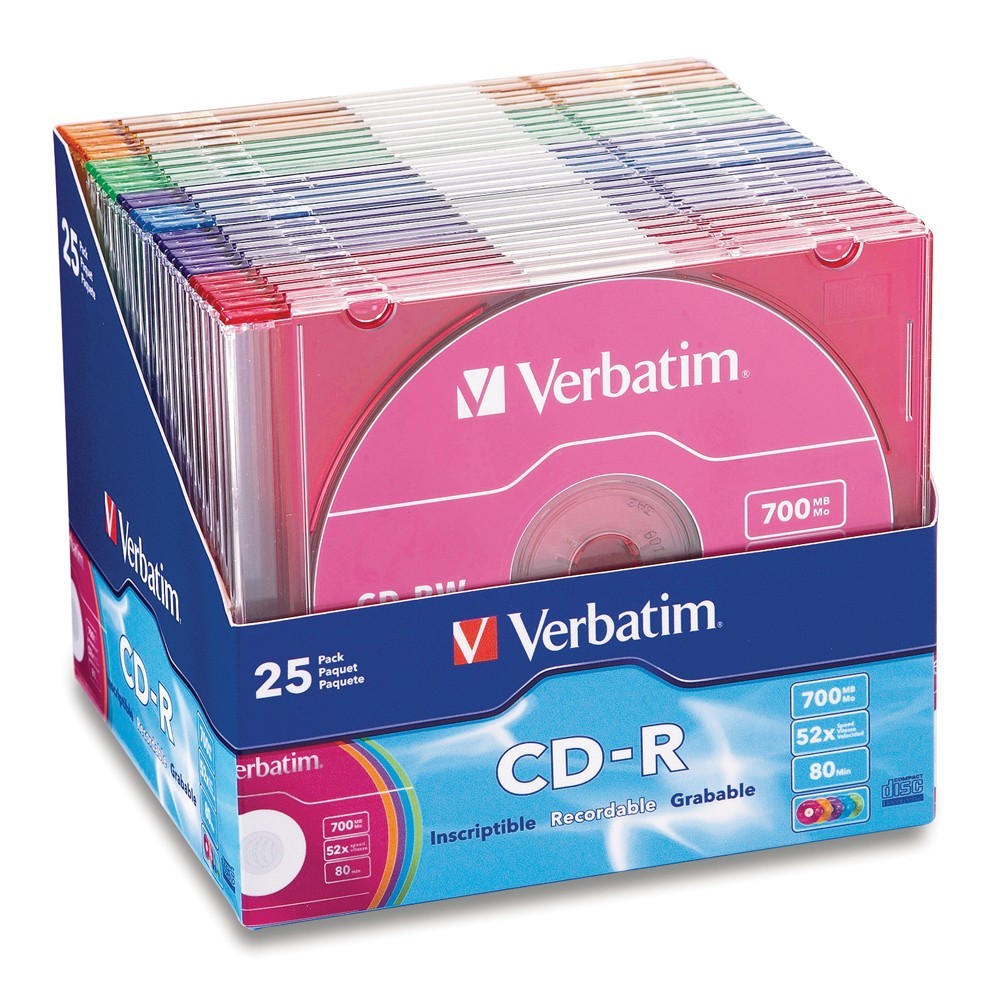 Verbatim CD-R 700MB Slim Case Colours 52x (25 Pack) image