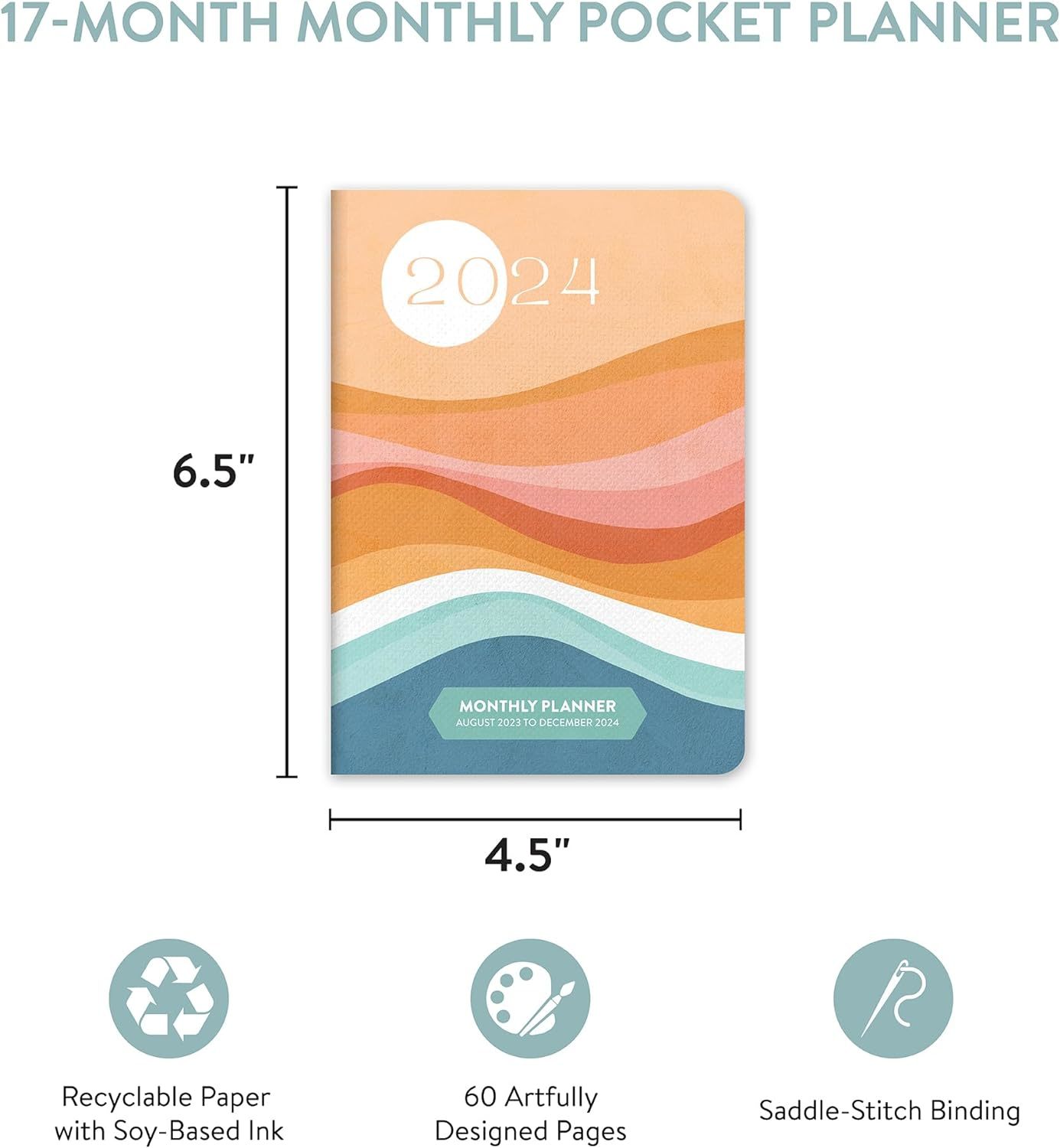 Buy orange circle studio monthly pocket planner 2024 rainbow waves