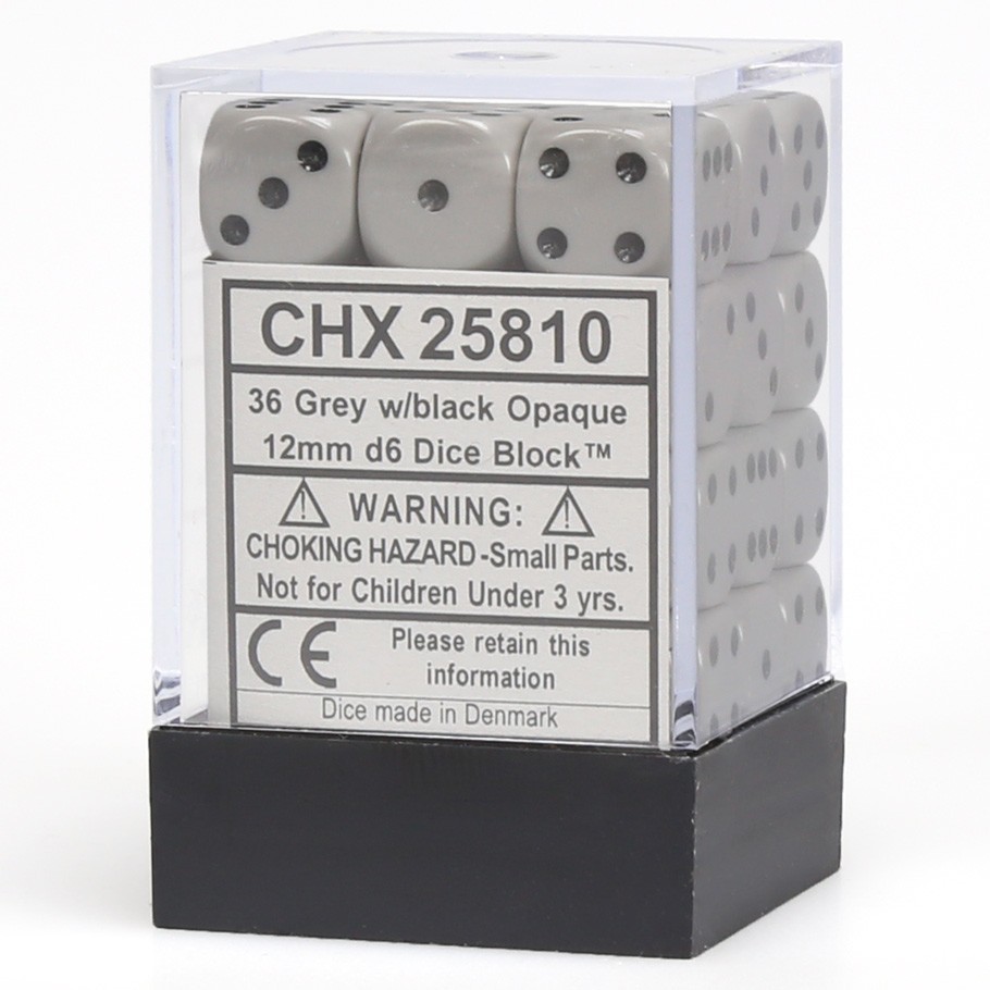 Chessex: D6 Opaque Cube Set (12mm) - Grey/Black image