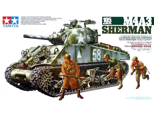 Tamiya 1/35 M4A3 Sherman 105mm Howitzer Assault Support - Model Kit image