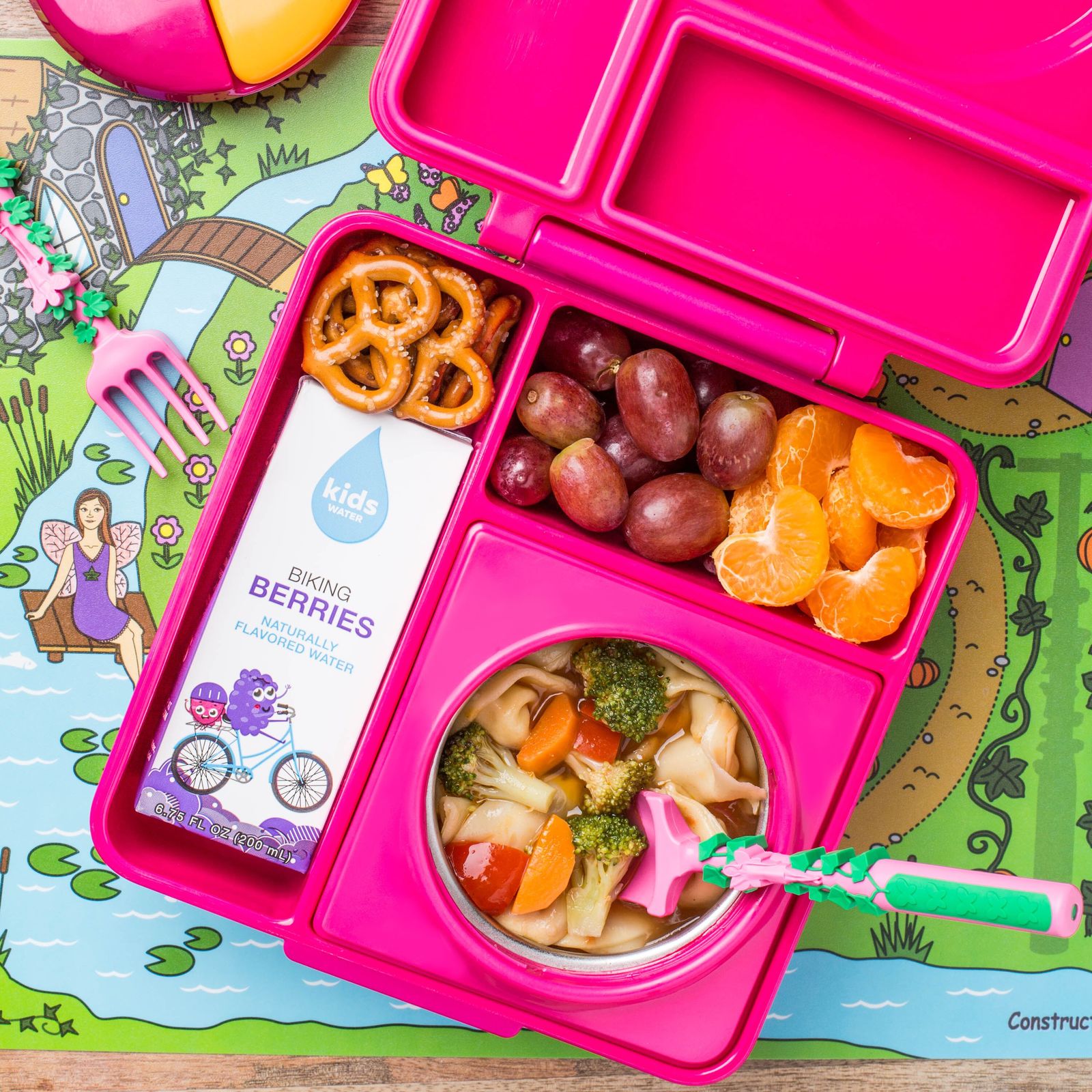 OmieBox Kids Thermos-Insulated Bento Box - Pink Berry | at Mighty Ape NZ