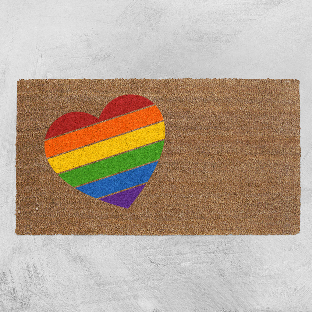 Natural Fibre Doormat - Rainbow Heart