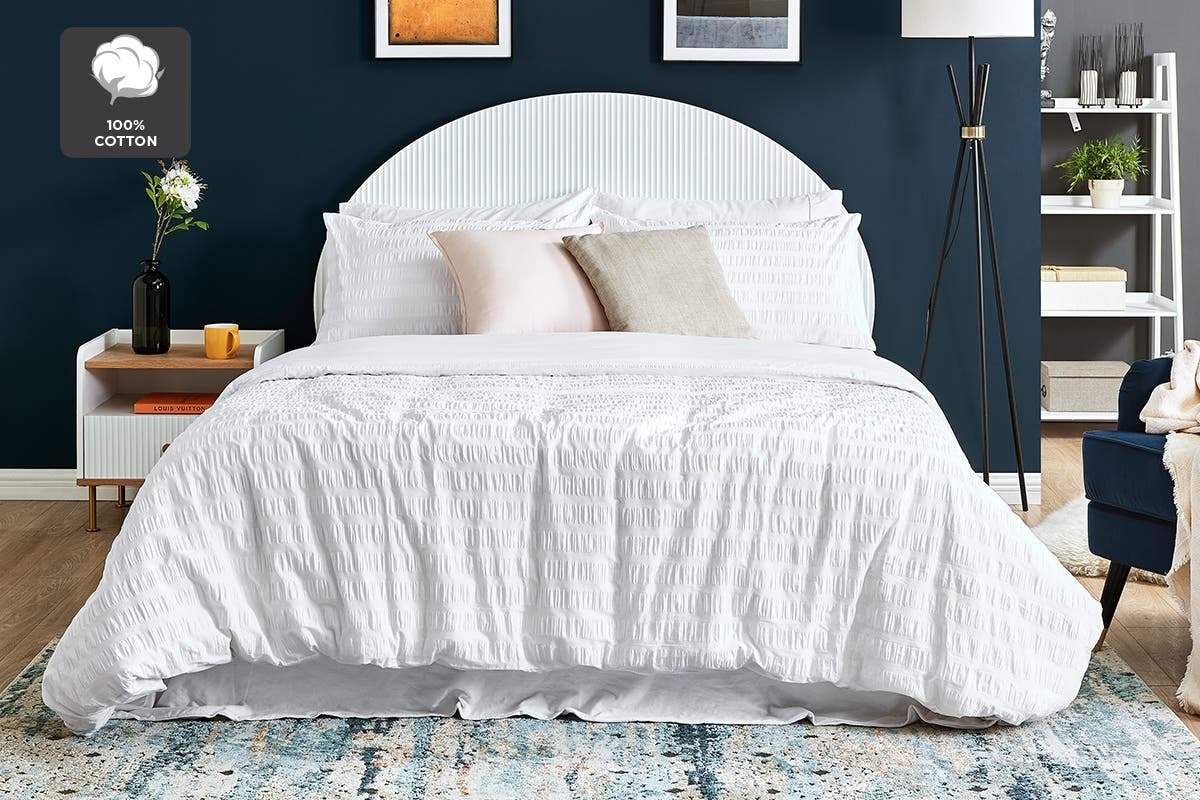 Ovela 100 Cotton Seersucker Duvet Cover Set (Double, White) at