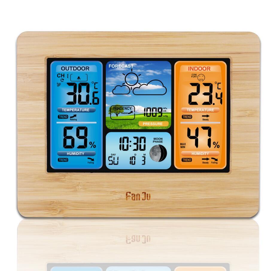 Wireless Sensor LCD Display Weather Station - Wood image