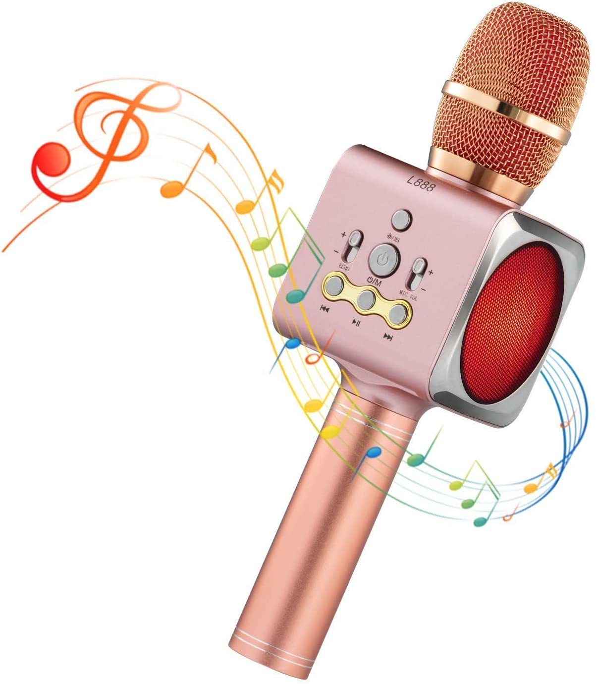 Colorful LED Wireless Bluetooth Karaoke Microphone - Pink