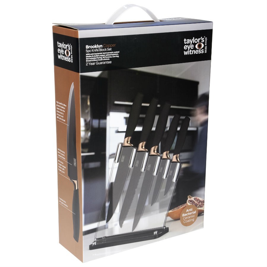 Taylor's Eye Witness: 5pc Brooklyn Sloping Knife Block - Copper