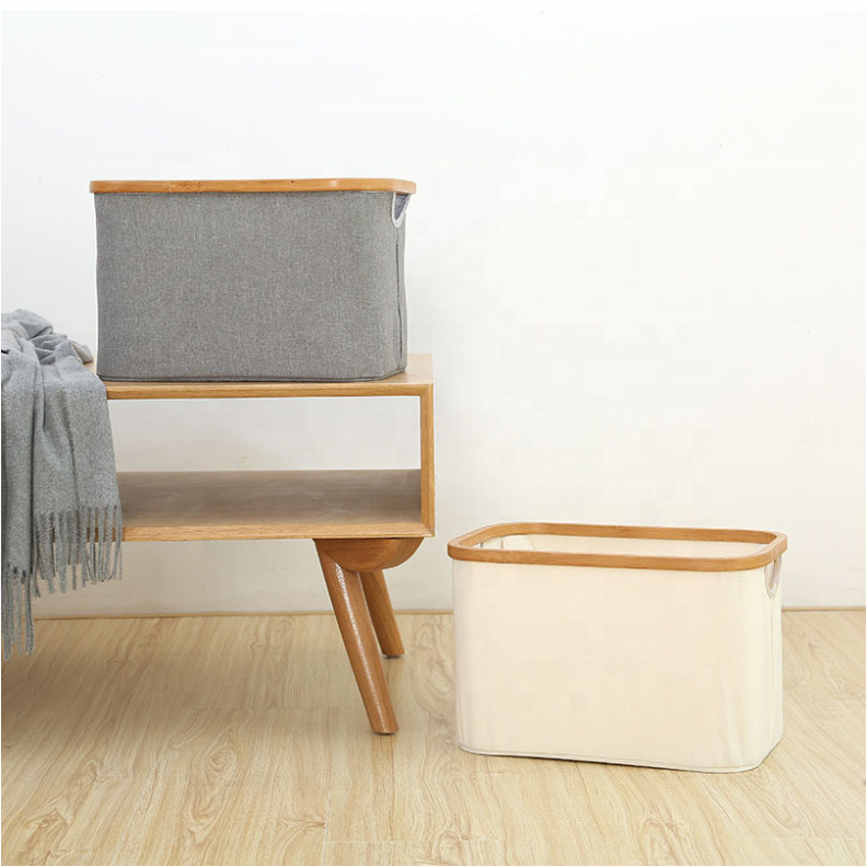 Bamboo Foldaway Storage Laundry Basket - Cream