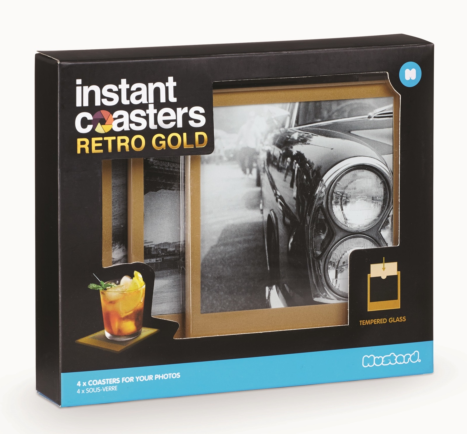 Instant Coasters: Tempered Glass Coaster Set - Retro Gold